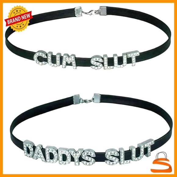 Jewelry - Adjustable Faux Leather Choker Necklace Set with Slideable Letters